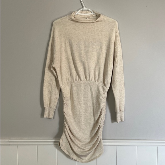 Anthropologie Daily Practice Light Sand Ruched Long Sleeve Dress small - Picture 2 of 7
